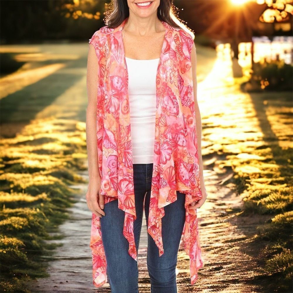 New Ava & Grace Mesh Costal Print Swim Coverup Vest Size 1X